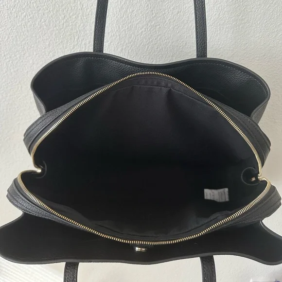 NWOT QUINCE Italian Black Leather Triple Compartment Work Bag - Picture 11 of 13